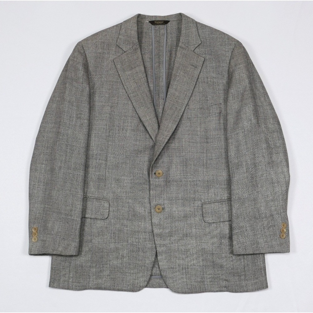 Paul Stuart 45R Blazer Wool Silk Linen Woven Hopsack Check Sport Coat Scotland